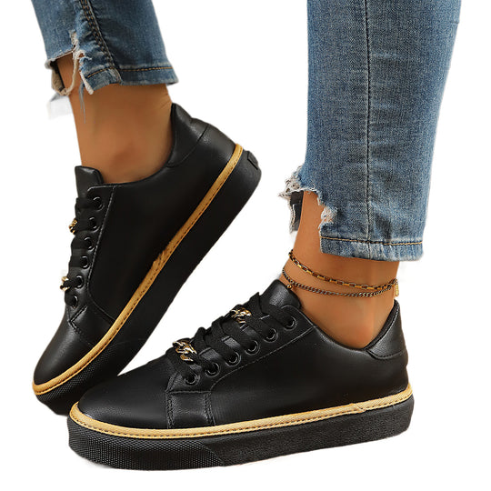 Damen Komfortable Sneaker mit hohem Sohlenrand und goldenen Akzenten EB