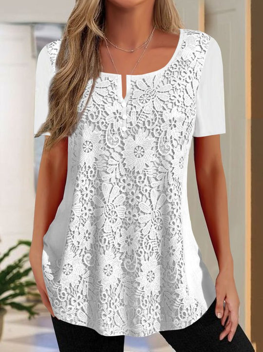 Damen Spitzenbluse mit floralem Design und Kurzarm EB
