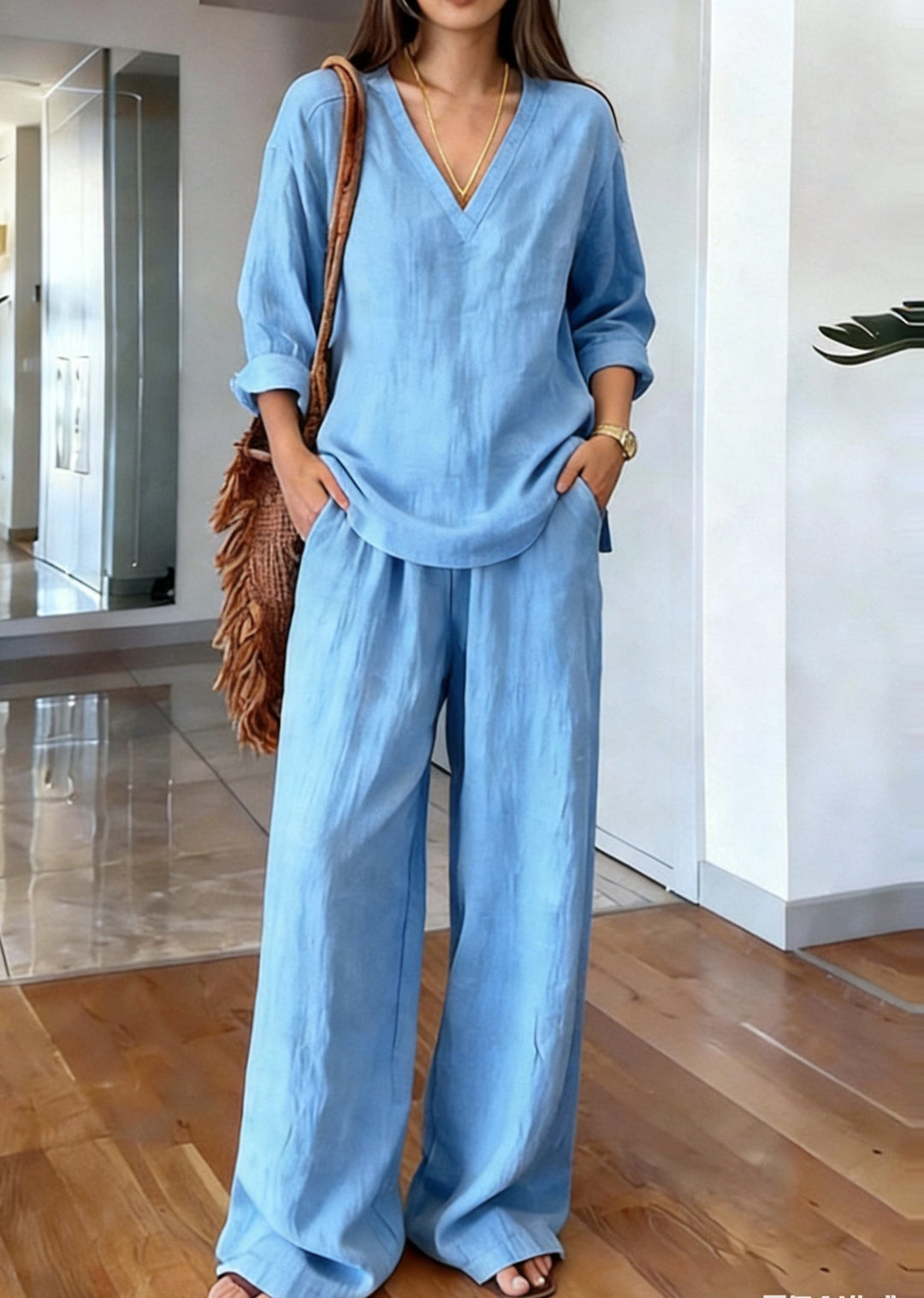 Damen Bequeme Leinen-Hose mit lässigem Schnitt und praktischen Taschen EB