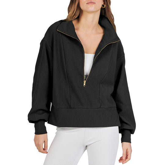 Damen sportlicher Pullover mit hohem Kragen und Reißverschluss EB