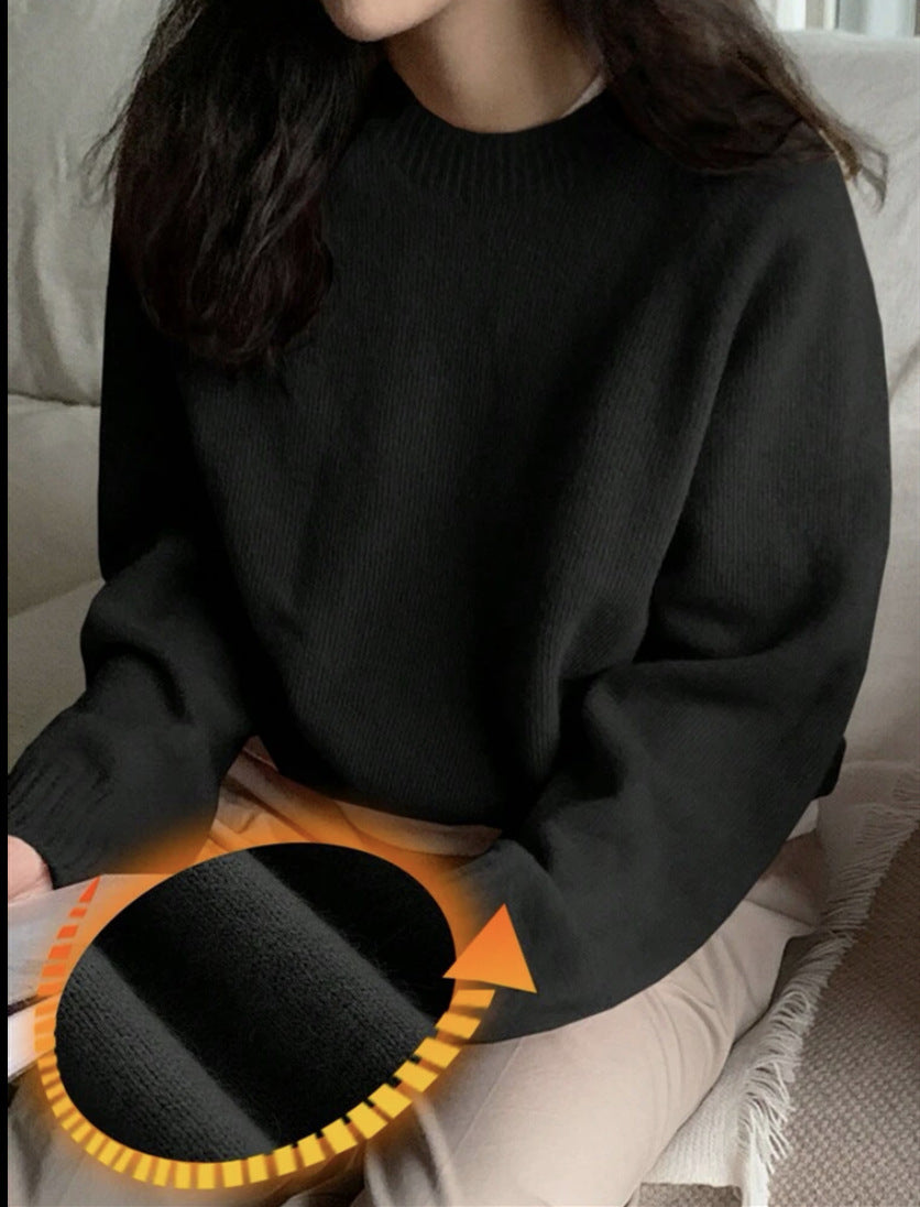 Damen Gemütlicher Rundhals-Pullover aus hochwertigem Stoff EB