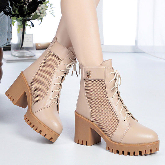 Damen Modische Stiefeletten mit atmungsaktivem Mesh-Einsatz und robuster Sohle EB
