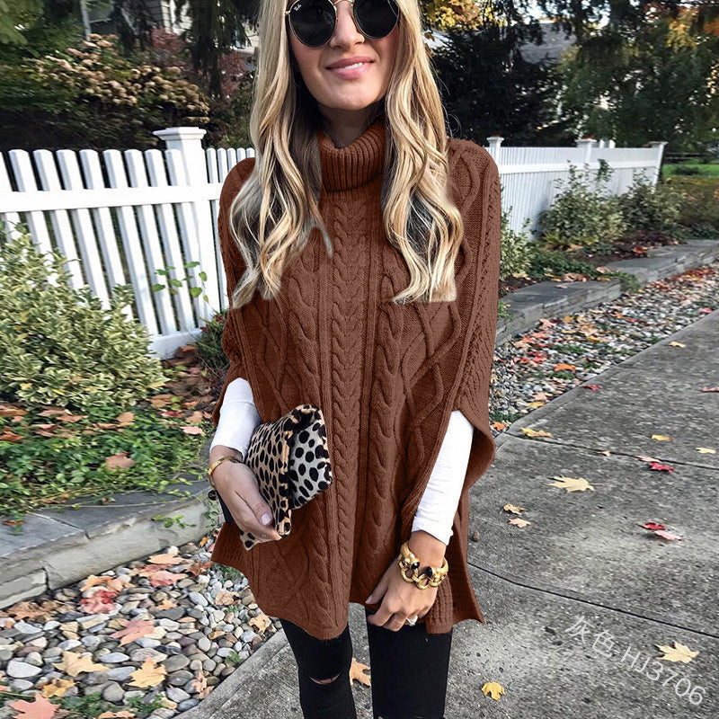 Damen Strickponcho mit hohem Kragen EB