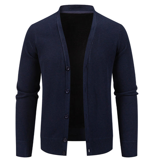 Herren kuschelige Strickjacke mit V-Ausschnitt und Knopfleiste EB