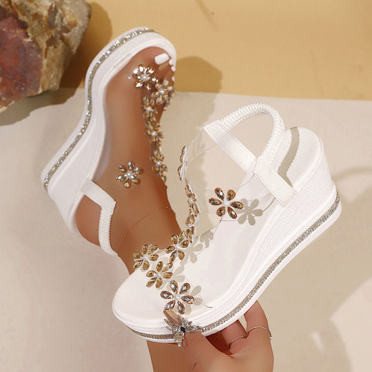 Damen Plateau-Sandalen mit transparentem PVC-Riemen und Blumenapplikation EB