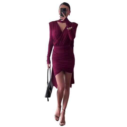 Damen Wickelkleid mit asymmetrischem Saum und raffiniertem Oberteil EB