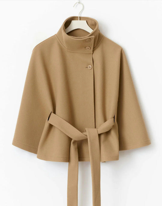 EB | Stehkragen Knopf Gürtel Cape Trenchcoat
