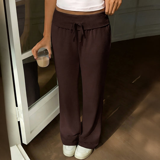 Damen nan weite Loungehose mit Umschlagbund, Kordelzug und fließendem Jersey EB