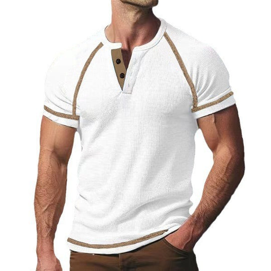Herren modisches Halblangarm-T-Shirt mit Knopfleiste EB