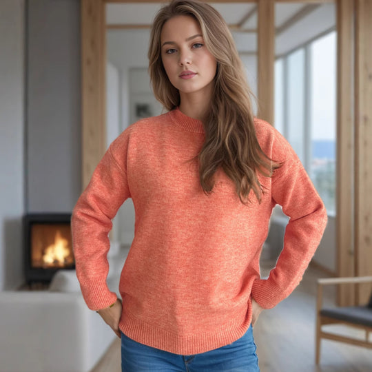 Damen lässiger Pullover mit weitem Schnitt und modernem Rippstrickdesign EB