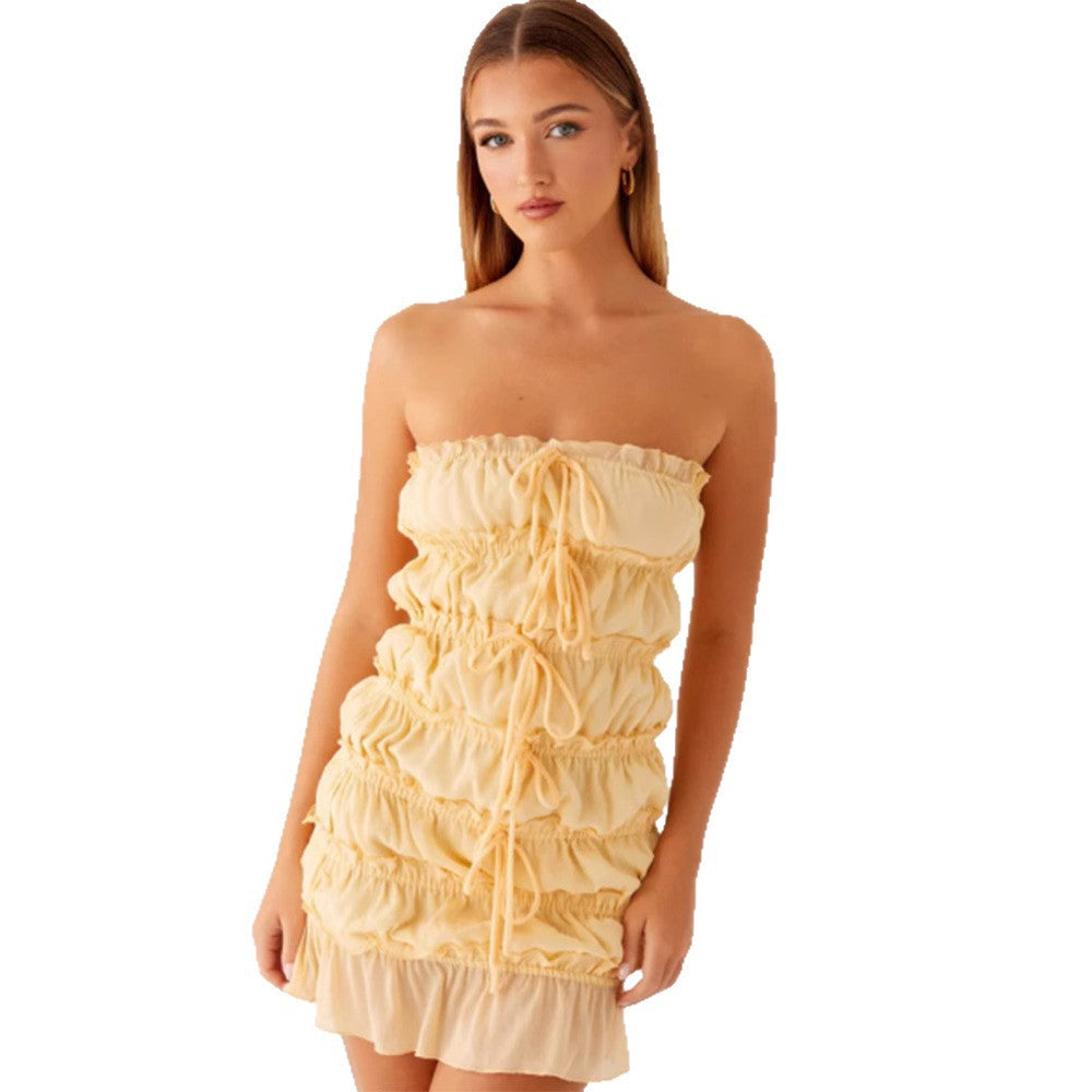 Damen Kurzkleid mit raffinierten Rüschen und verstellbarem Kordelzug EB