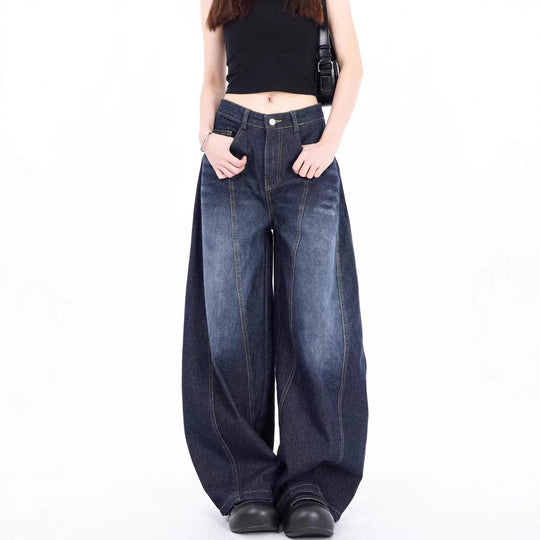 Damen Weite Denim-Hose mit hohem Bund und trendigem Schnitt EB