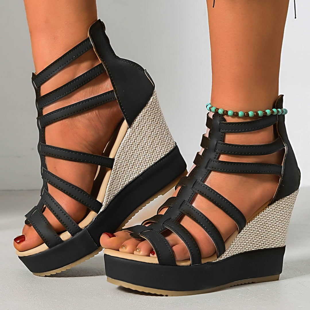 Damen Wedge-Sandalen mit elegantem Geflecht und robustem Absatz EB