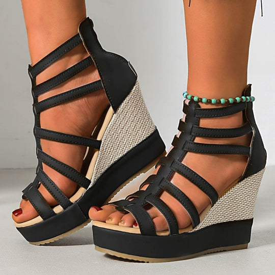 Damen Wedge-Sandalen mit elegantem Geflecht und robustem Absatz EB