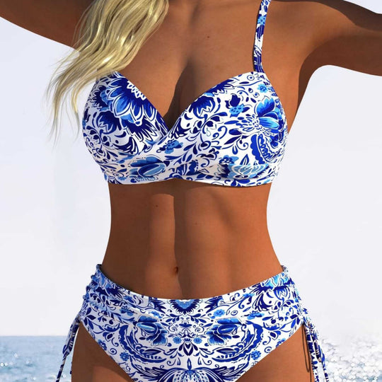 Damen gefütterter Bikini mit hoher Taille und verspieltem Blumenmuster EB