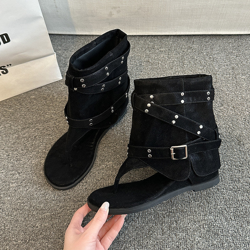 Damen Fashionable Zehentrenner-Stiefel mit Verzierungen und flexiblem Riemendesign EB