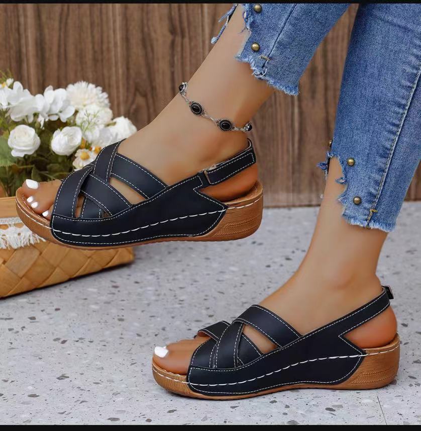 Damen Komfortable Wedge-Pantoletten mit verstellbaren Riemen EB