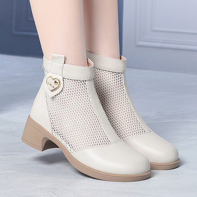 Damen Trendige Stiefeletten mit raffiniertem Netzdesign und flexiblem Blockabsatz EB