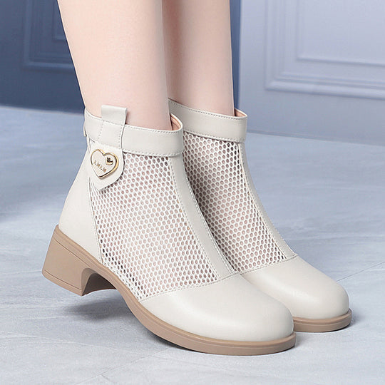 Damen Trendige Stiefeletten mit raffiniertem Netzdesign und flexiblem Blockabsatz EB