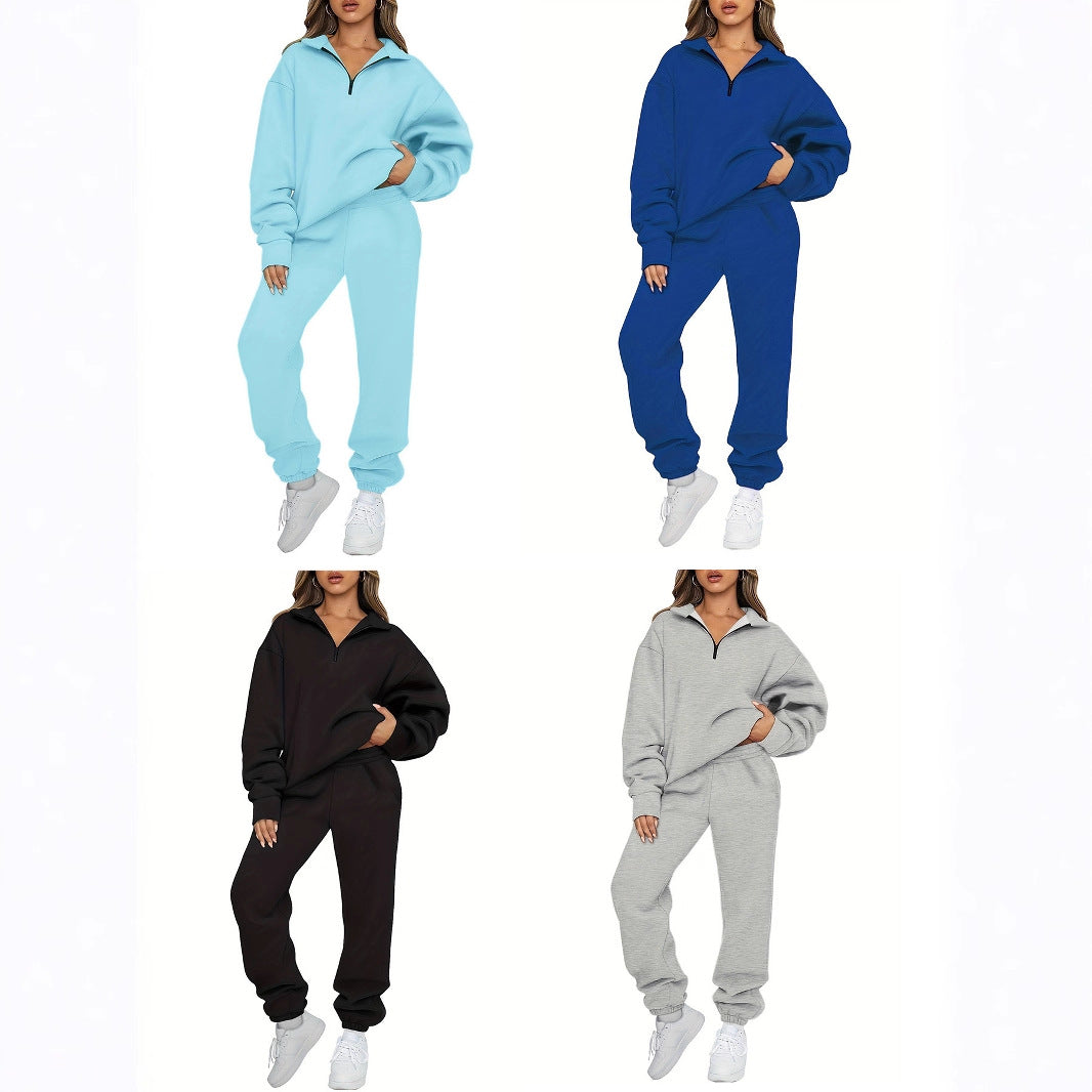 Damen nan zweiteiliges Relax-Set mit halbverdecktem Halbzip-Sweatshirt im Oversize-Schnitt und hohem Komfortbund Jogginghose EB