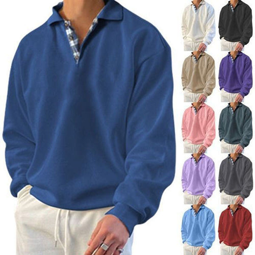 Herren nan lässiger Pullover mit Polokragen und verdeckter Karo-Innenseele aus Baumwollmischung EB
