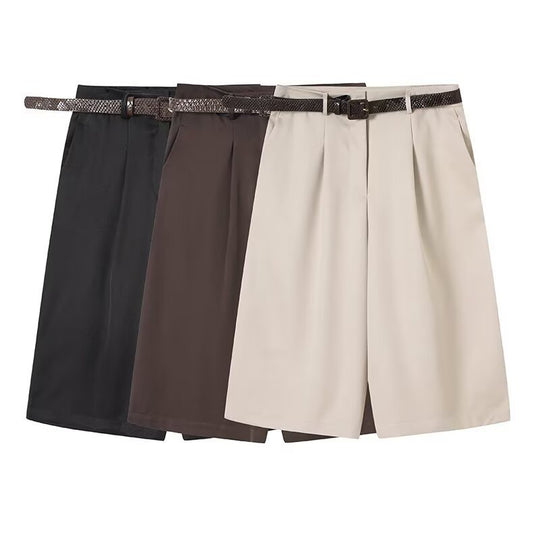 Damen elegante Hochwasser-Shorts mit geflochtenem Gürtel EB