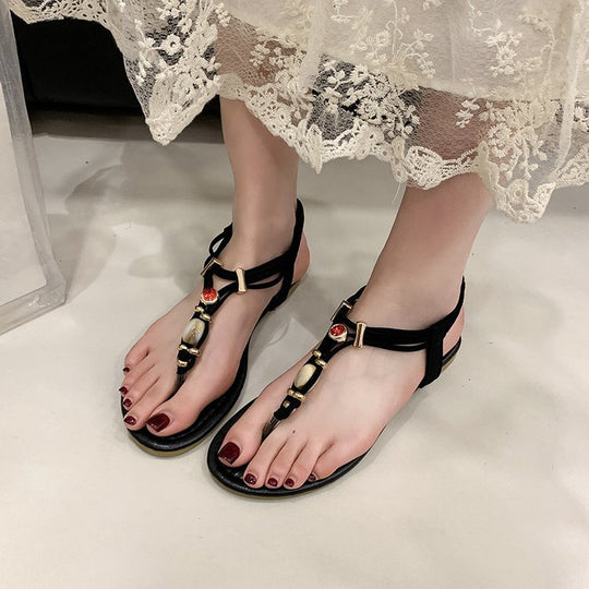 Damen modebewusste Zehentrenner mit elegantem Schmuckdetail EB
