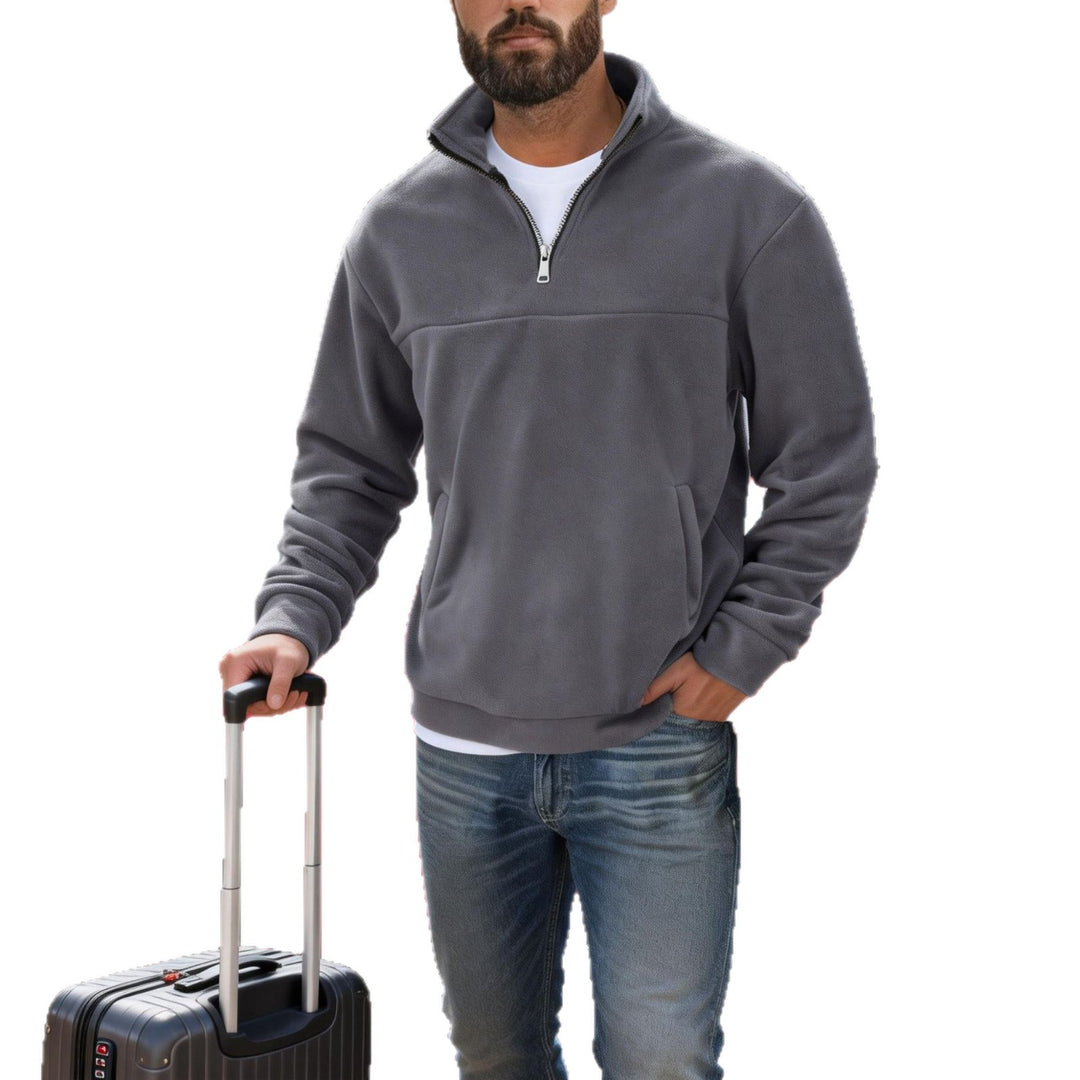 Herren nan warmer Fleece-Halbzip-Pullover mit Stehkragen, Kängurutasche und Relaxed Fit EB