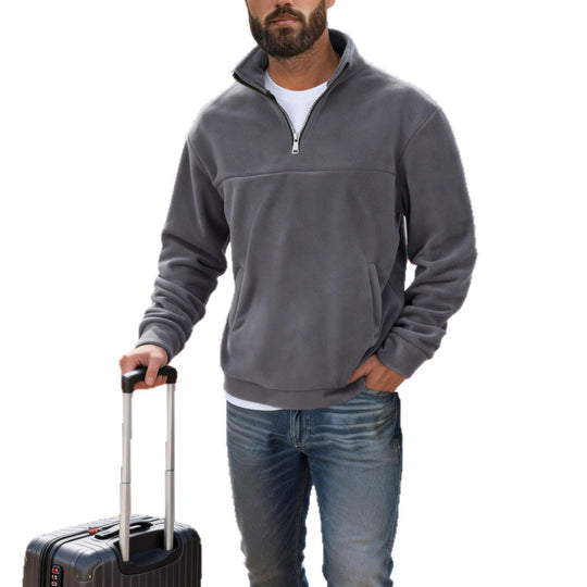 Herren nan warmer Fleece-Halbzip-Pullover mit Stehkragen, Kängurutasche und Relaxed Fit EB