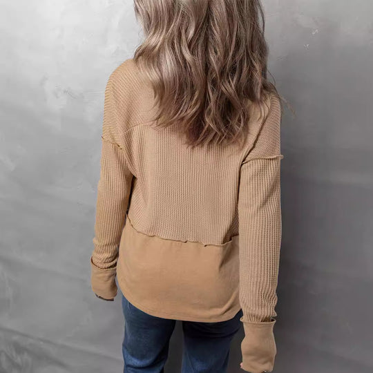 Damen lässiger Knit-Pullover mit V-Ausschnitt und Struktur EB