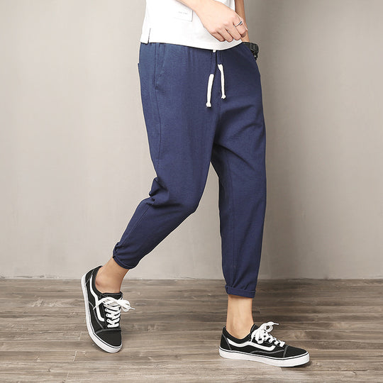 Herren nan leichte Leinenhose mit elastischem Bund und Kordelzug, tapered Schnitt und aufrollbarem Saum EB