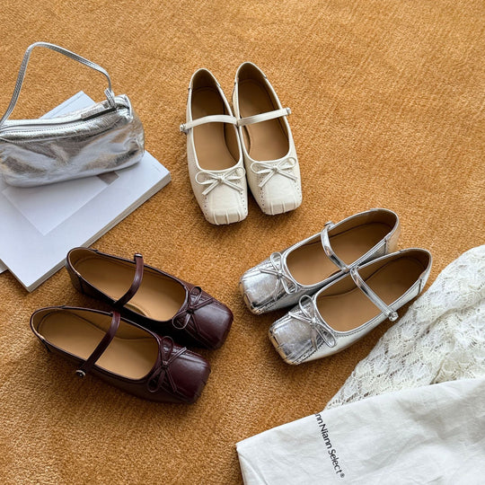 Damen Zarte Ballerinas mit Schleifen und dekorativem Design EB