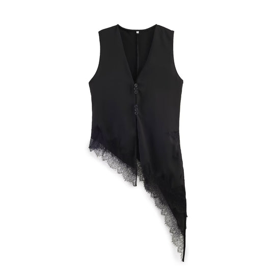 Damen asymmetrische Weste mit eleganter Spitze EB