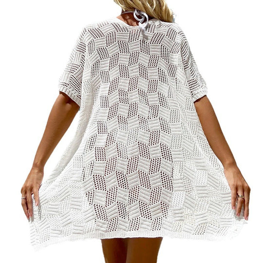 Damen luftiger Häkel-Strandüberwurf mit modernem Netzdesign EB