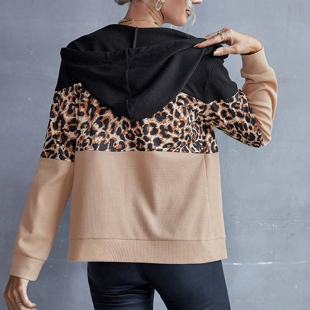 EB | Kapuzenpullover Lockere Passform Patchwork Design Reißverschluss Schicht Kleidungsstück