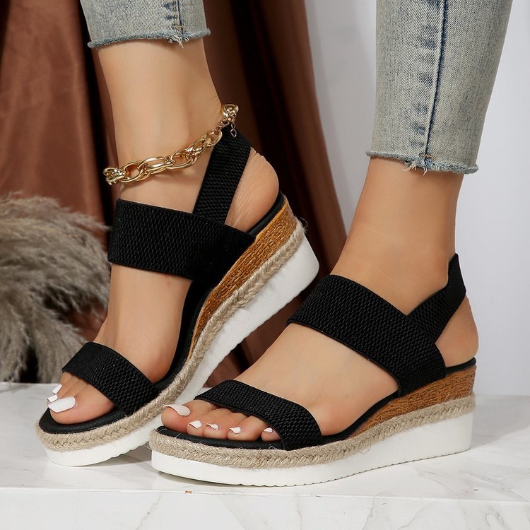 Damen Plateau-Sandalen mit dualem Riemen und entspannter Jute-Optik EB