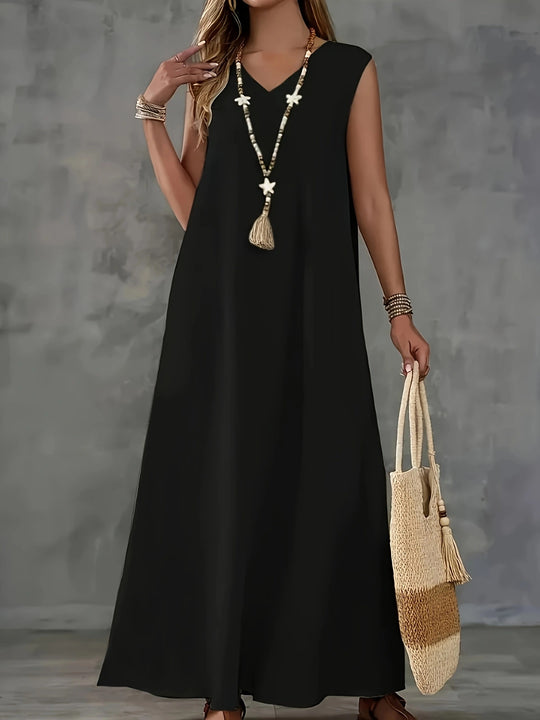 Damen Maxikleid mit elegantem V-Ausschnitt und fließendem Schnitt EB