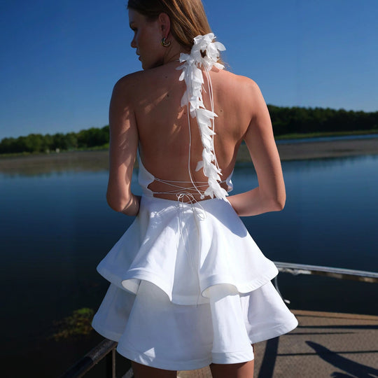 Damen Neckholder Kleid mit voluminösem Rock EB