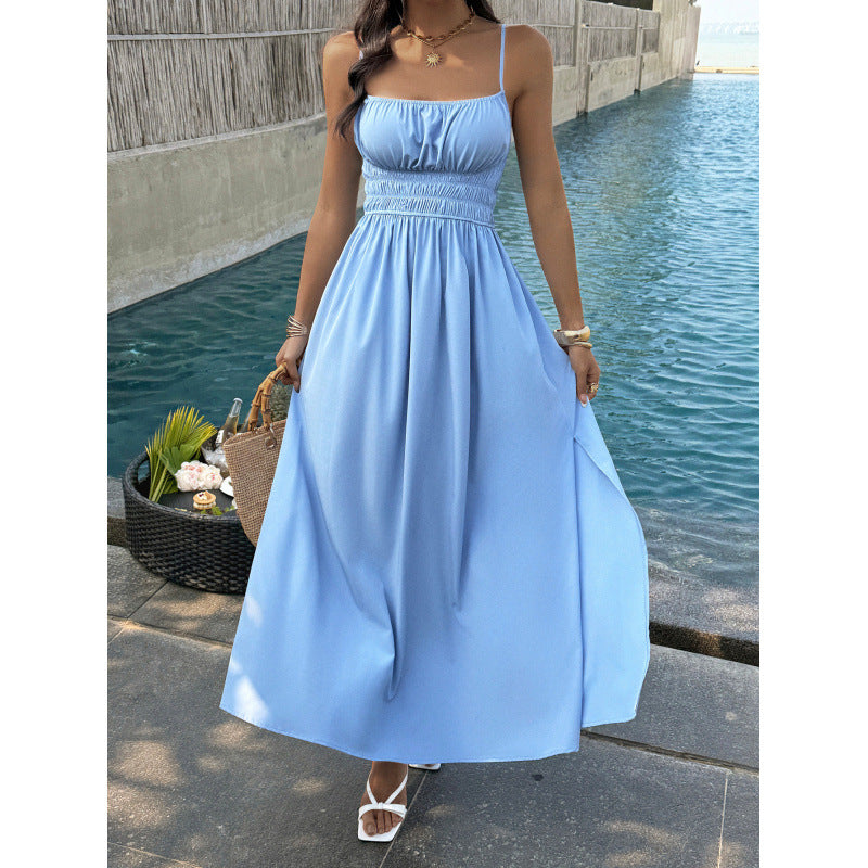 Damen Elegantes Maxikleid mit verstellbaren Spaghettiträgern und seitlichem Schlitz EB