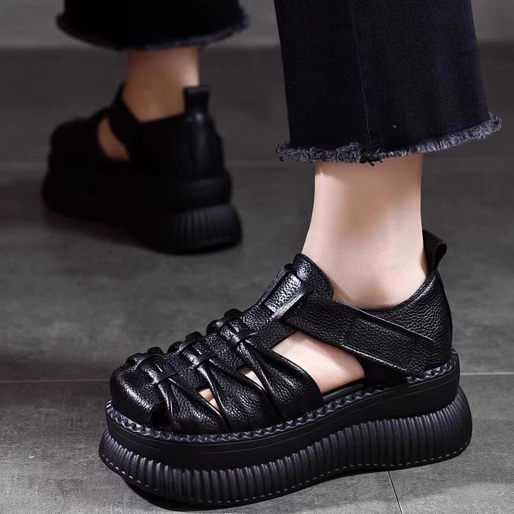 Damen Plateau-Sandalen mit modischem Riemchen-Design und rutschfester Sohle EB