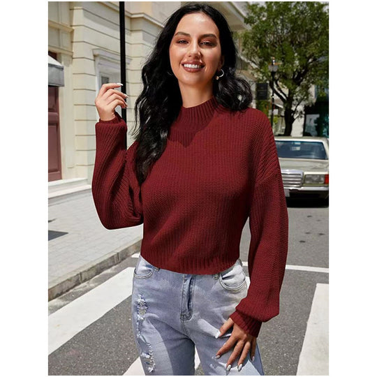 Damen Modischer Strickpullover mit weitem Ausschnitt EB
