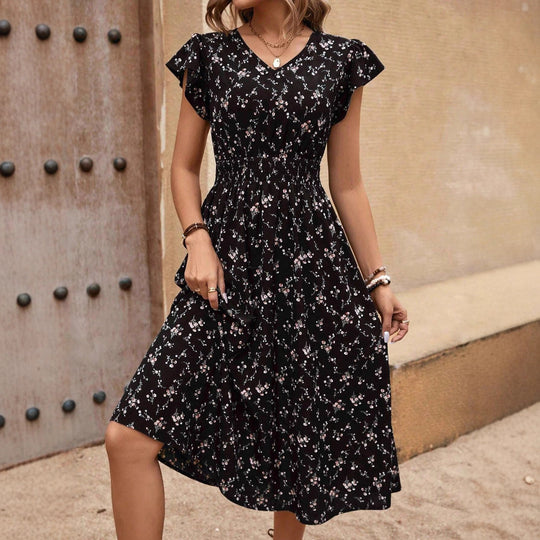 Damen Midikleid mit floralem Muster und Raffungen EB