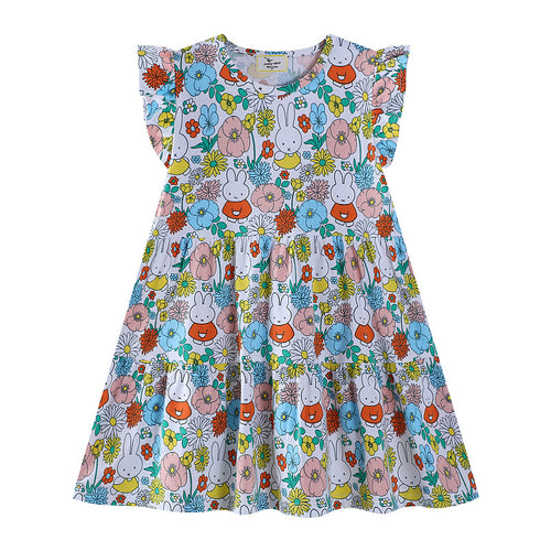 Mädchen Sommerkleid mit buntem Blumen- und Tierdesign EB