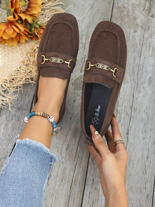 Damen Mokassins mit schicke Goldakzent und weichem Veloursleder EB