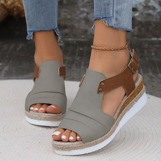 Damen Wedge-Sandalen mit modischem Verschluss und komfortablem Fußbett EB