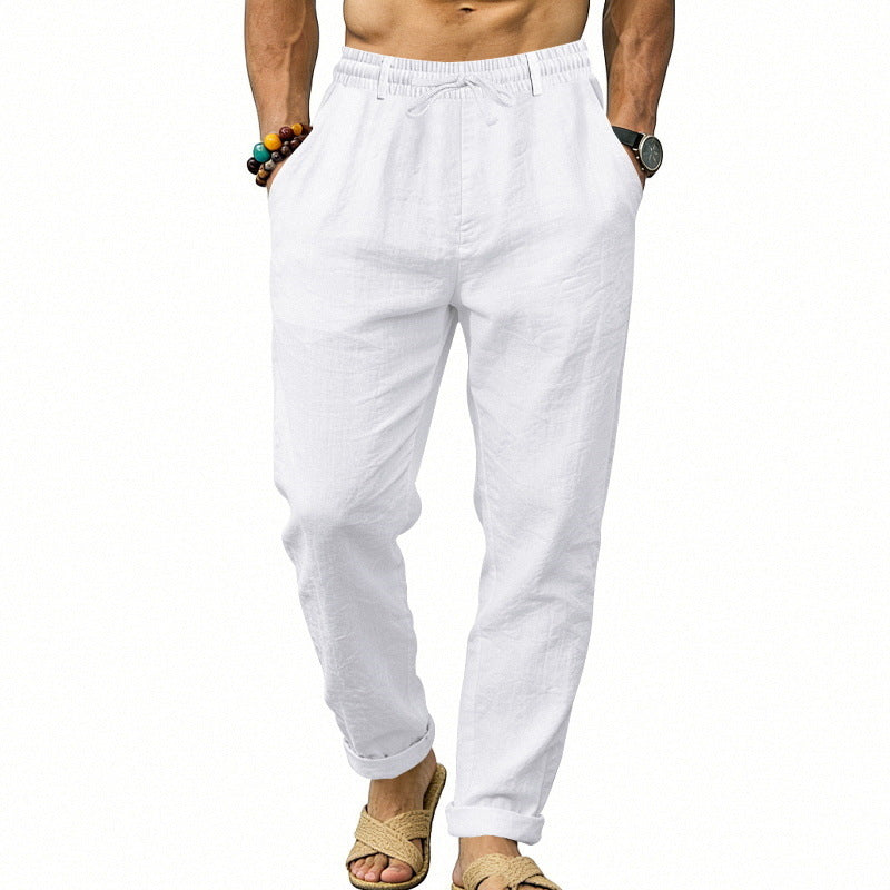 Herren nan luftige Leinen-Relaxhose mit elastischem Komfortbund und geradem Bein EB