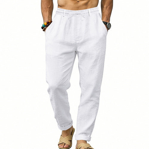 Herren nan luftige Leinen-Relaxhose mit elastischem Komfortbund und geradem Bein EB