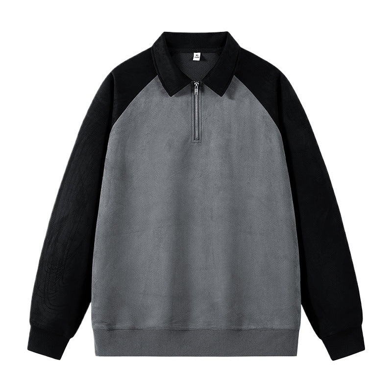 Damen stylischer Sweat-Pullover mit Kragen und halbseitigem Reißverschluss EB
