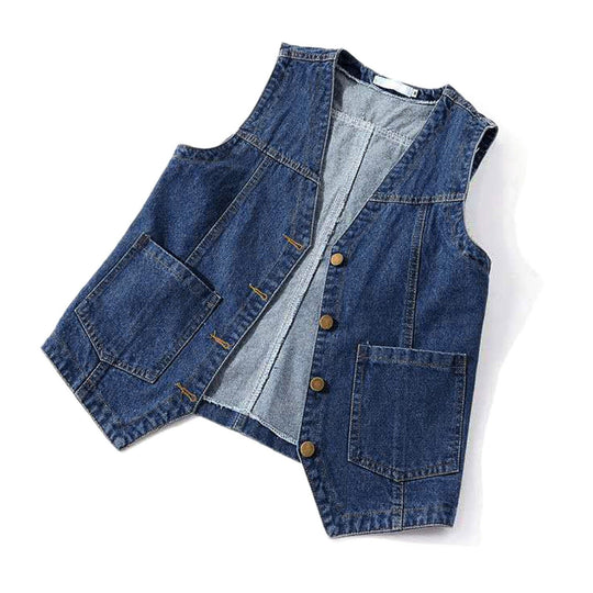 Damen lässige Denim-Weste mit Knopfdetails und aufgesetzten Taschen EB