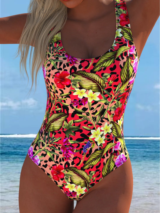 Damen Einteiliger Badeanzug mit floralen Akzenten und sportlichem Schnitt EB